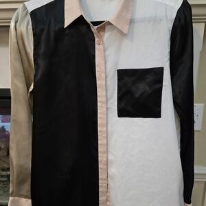 Calvin Klein Black and White Colorblock Blouse